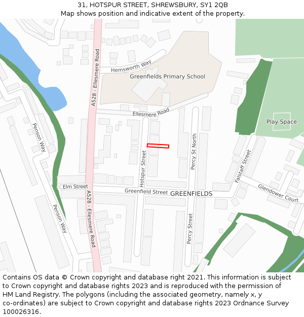 31, HOTSPUR STREET, SHREWSBURY, SY1 2QB: Location map and indicative extent of plot