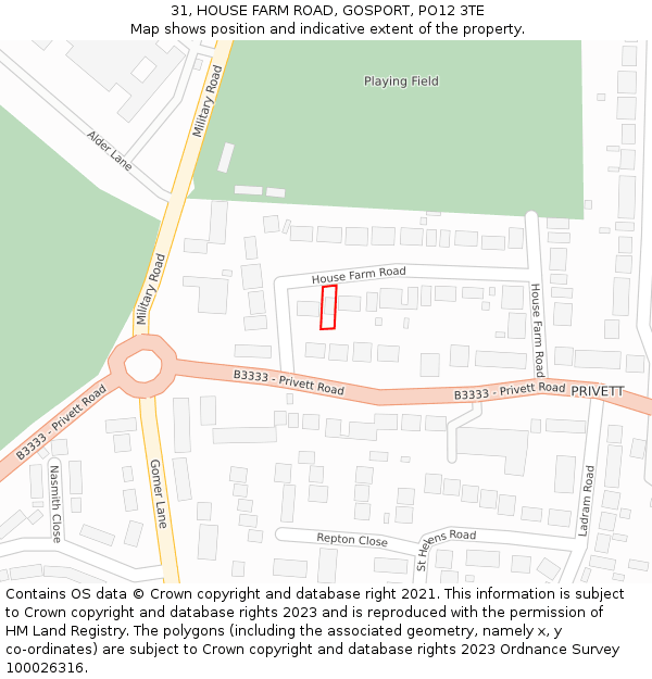 31, HOUSE FARM ROAD, GOSPORT, PO12 3TE: Location map and indicative extent of plot