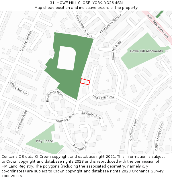 31, HOWE HILL CLOSE, YORK, YO26 4SN: Location map and indicative extent of plot
