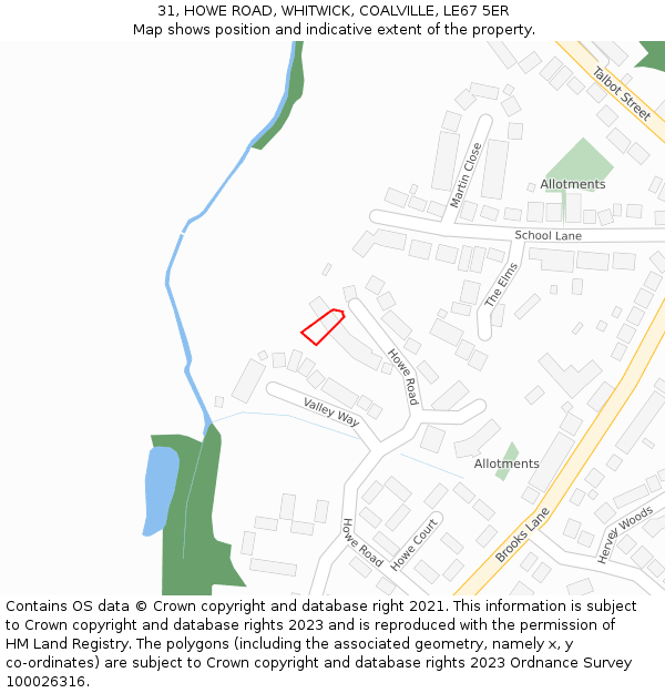 31, HOWE ROAD, WHITWICK, COALVILLE, LE67 5ER: Location map and indicative extent of plot