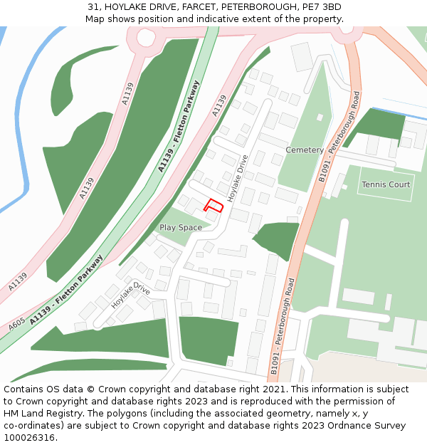 31, HOYLAKE DRIVE, FARCET, PETERBOROUGH, PE7 3BD: Location map and indicative extent of plot