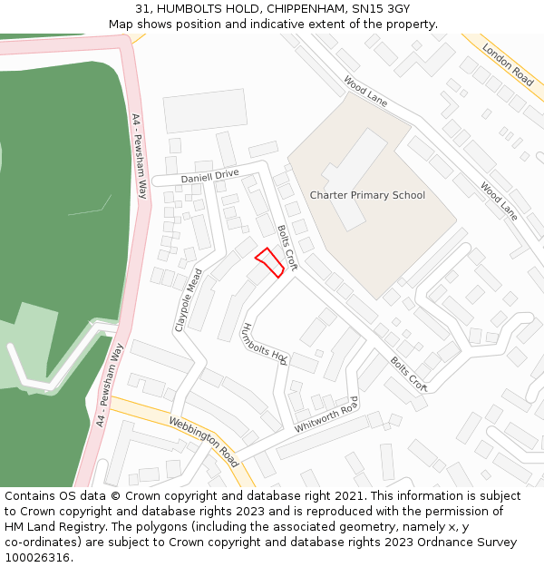 31, HUMBOLTS HOLD, CHIPPENHAM, SN15 3GY: Location map and indicative extent of plot
