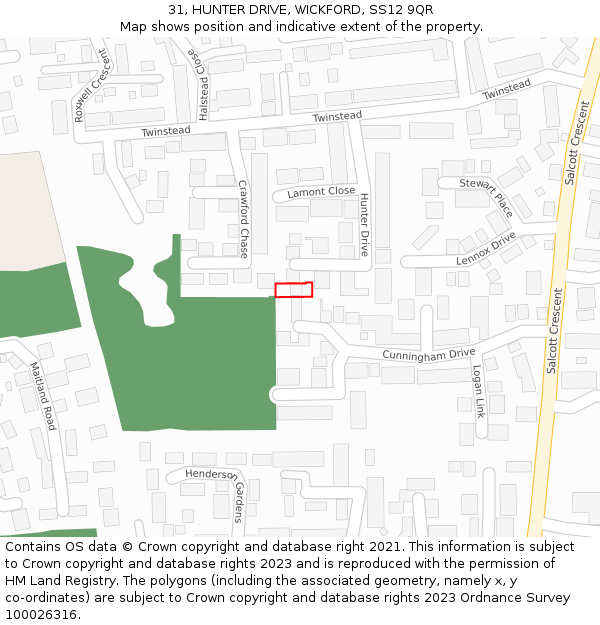 31, HUNTER DRIVE, WICKFORD, SS12 9QR: Location map and indicative extent of plot