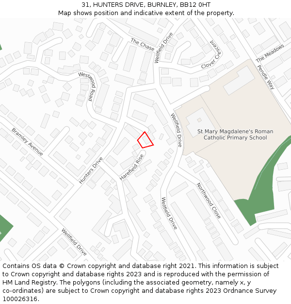 31, HUNTERS DRIVE, BURNLEY, BB12 0HT: Location map and indicative extent of plot