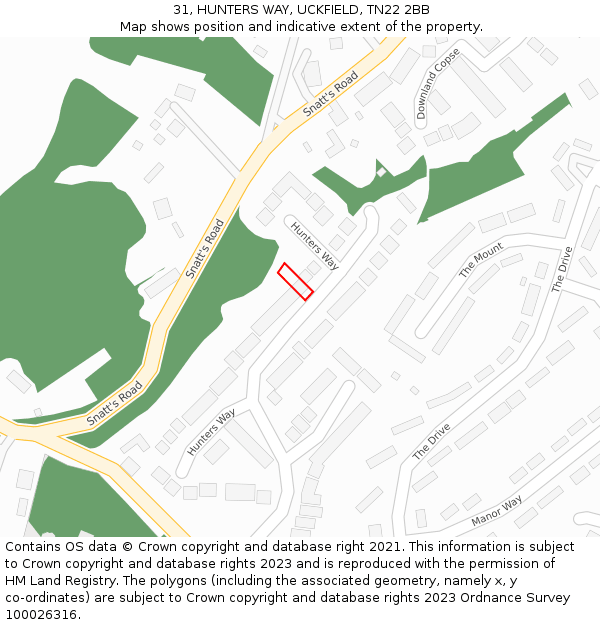 31, HUNTERS WAY, UCKFIELD, TN22 2BB: Location map and indicative extent of plot