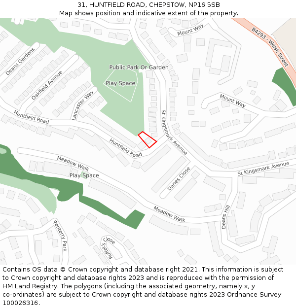 31, HUNTFIELD ROAD, CHEPSTOW, NP16 5SB: Location map and indicative extent of plot