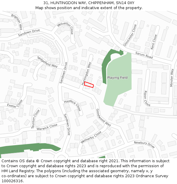 31, HUNTINGDON WAY, CHIPPENHAM, SN14 0XY: Location map and indicative extent of plot