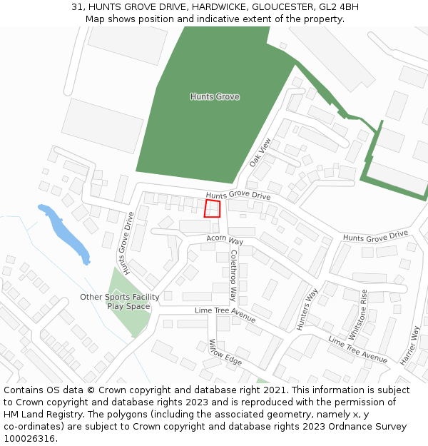 31, HUNTS GROVE DRIVE, HARDWICKE, GLOUCESTER, GL2 4BH: Location map and indicative extent of plot