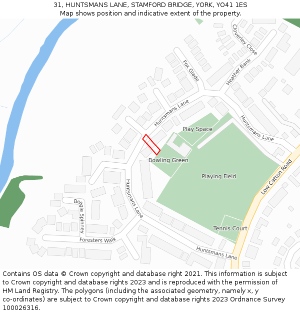 31, HUNTSMANS LANE, STAMFORD BRIDGE, YORK, YO41 1ES: Location map and indicative extent of plot