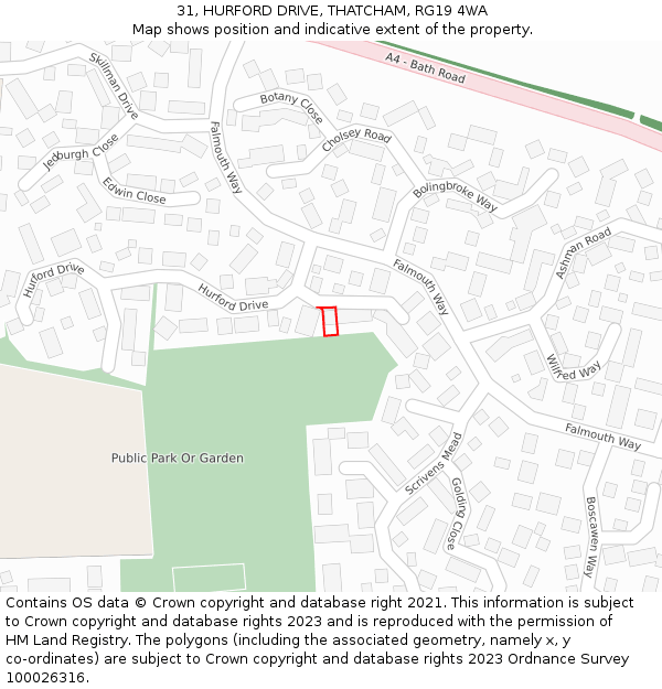 31, HURFORD DRIVE, THATCHAM, RG19 4WA: Location map and indicative extent of plot