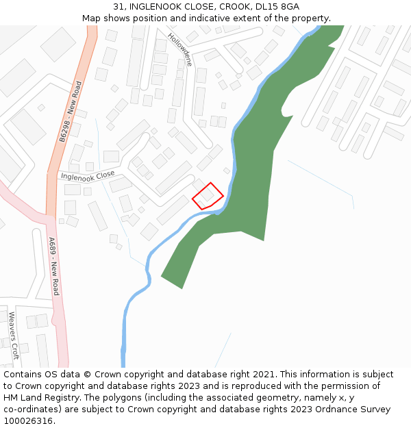 31, INGLENOOK CLOSE, CROOK, DL15 8GA: Location map and indicative extent of plot