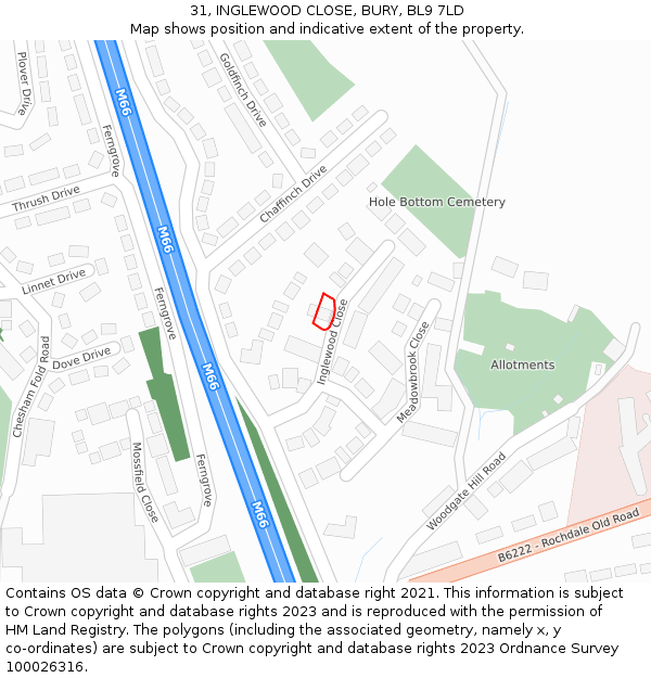 31, INGLEWOOD CLOSE, BURY, BL9 7LD: Location map and indicative extent of plot