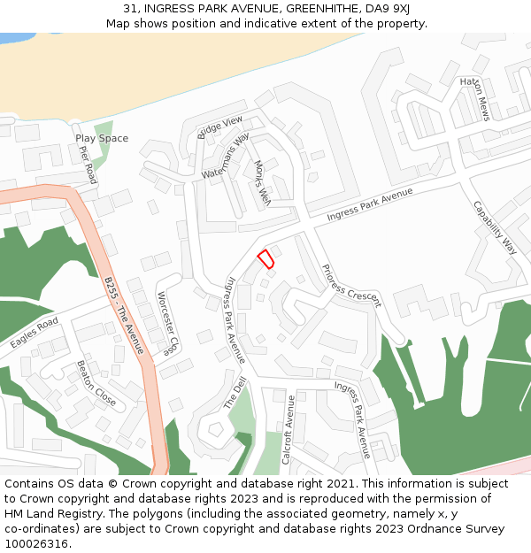 31, INGRESS PARK AVENUE, GREENHITHE, DA9 9XJ: Location map and indicative extent of plot