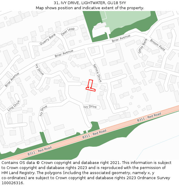 31, IVY DRIVE, LIGHTWATER, GU18 5YY: Location map and indicative extent of plot