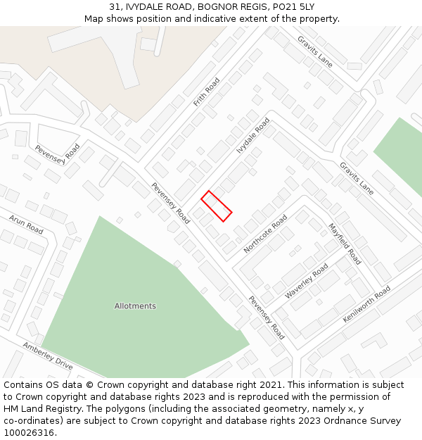 31, IVYDALE ROAD, BOGNOR REGIS, PO21 5LY: Location map and indicative extent of plot