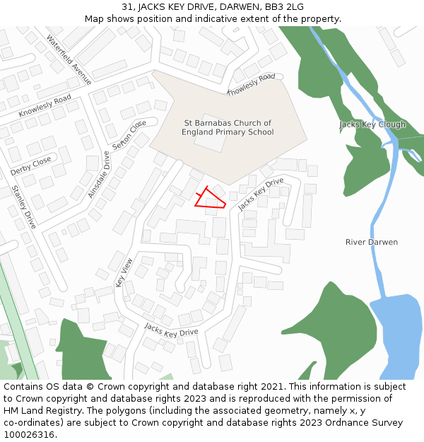 31, JACKS KEY DRIVE, DARWEN, BB3 2LG: Location map and indicative extent of plot