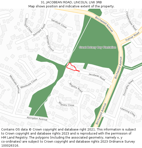 31, JACOBEAN ROAD, LINCOLN, LN6 3RB: Location map and indicative extent of plot