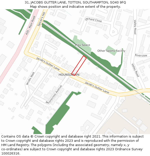 31, JACOBS GUTTER LANE, TOTTON, SOUTHAMPTON, SO40 9FQ: Location map and indicative extent of plot