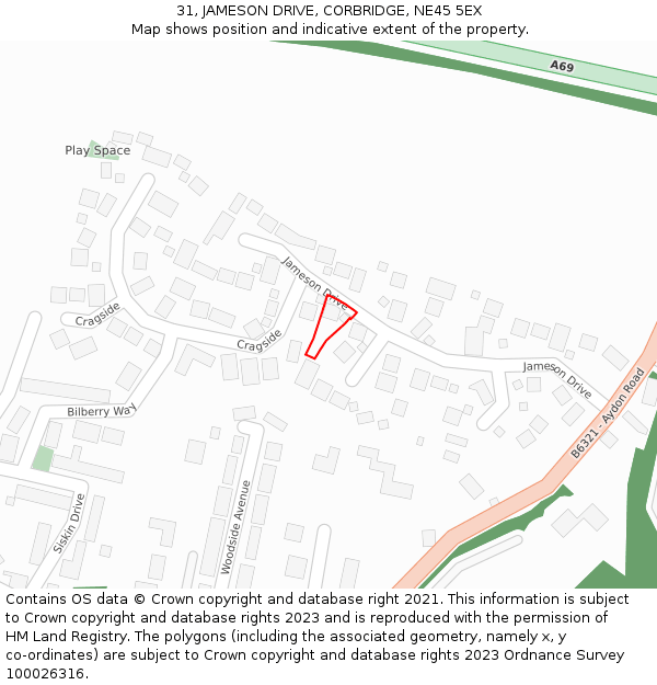 31, JAMESON DRIVE, CORBRIDGE, NE45 5EX: Location map and indicative extent of plot