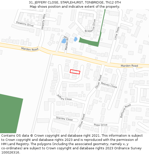 31, JEFFERY CLOSE, STAPLEHURST, TONBRIDGE, TN12 0TH: Location map and indicative extent of plot