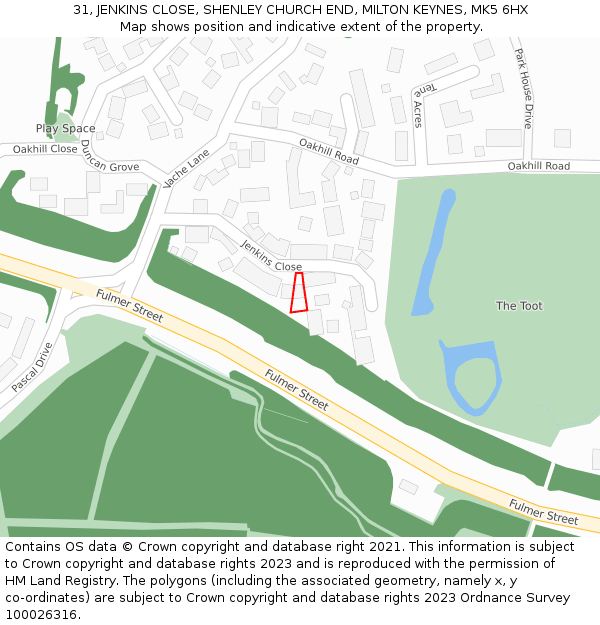 31, JENKINS CLOSE, SHENLEY CHURCH END, MILTON KEYNES, MK5 6HX: Location map and indicative extent of plot