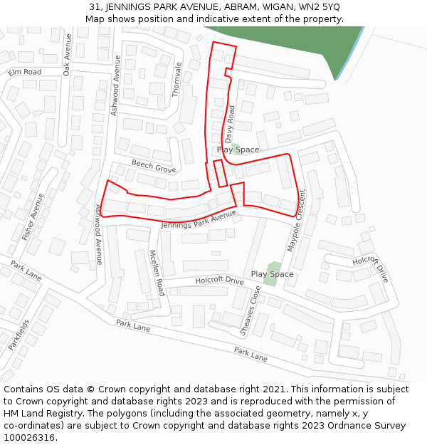 31, JENNINGS PARK AVENUE, ABRAM, WIGAN, WN2 5YQ: Location map and indicative extent of plot