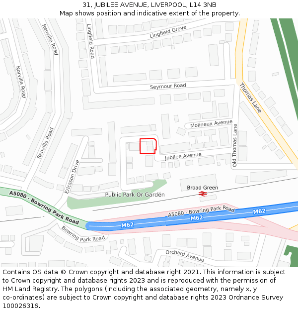 31, JUBILEE AVENUE, LIVERPOOL, L14 3NB: Location map and indicative extent of plot