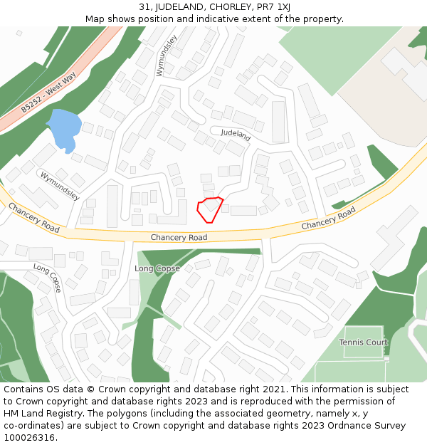 31, JUDELAND, CHORLEY, PR7 1XJ: Location map and indicative extent of plot