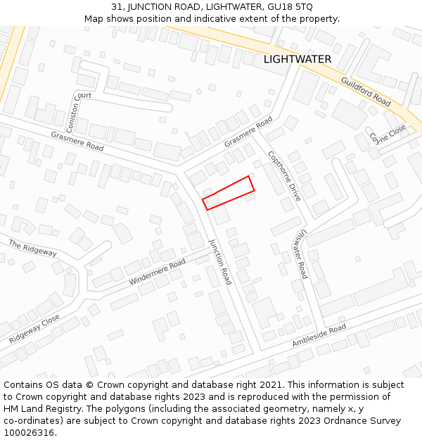 31, JUNCTION ROAD, LIGHTWATER, GU18 5TQ: Location map and indicative extent of plot