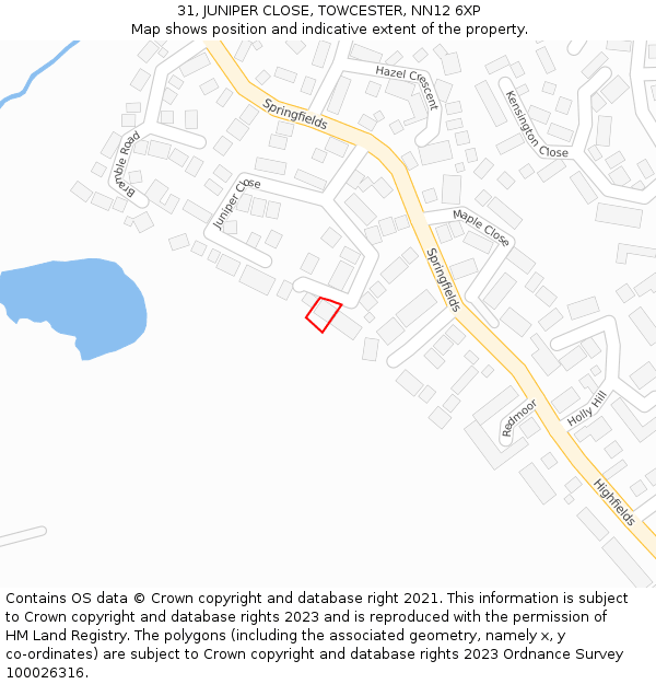31, JUNIPER CLOSE, TOWCESTER, NN12 6XP: Location map and indicative extent of plot