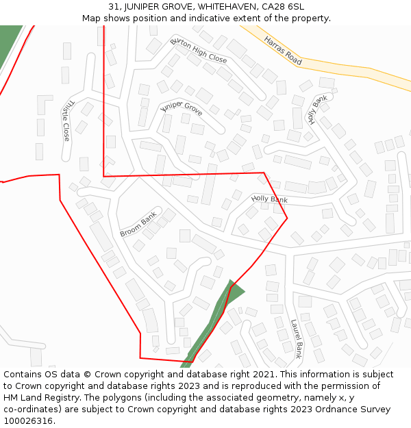 31, JUNIPER GROVE, WHITEHAVEN, CA28 6SL: Location map and indicative extent of plot