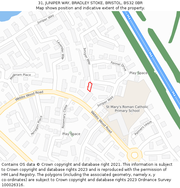 31, JUNIPER WAY, BRADLEY STOKE, BRISTOL, BS32 0BR: Location map and indicative extent of plot