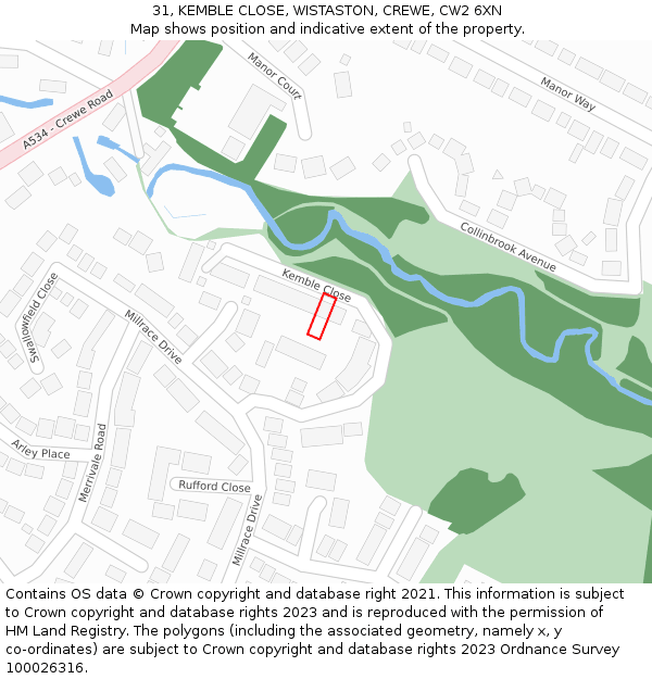 31, KEMBLE CLOSE, WISTASTON, CREWE, CW2 6XN: Location map and indicative extent of plot