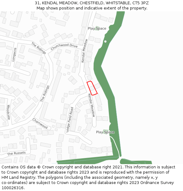 31, KENDAL MEADOW, CHESTFIELD, WHITSTABLE, CT5 3PZ: Location map and indicative extent of plot