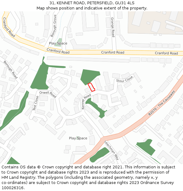 31, KENNET ROAD, PETERSFIELD, GU31 4LS: Location map and indicative extent of plot