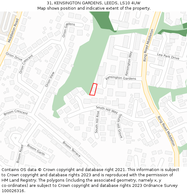 31, KENSINGTON GARDENS, LEEDS, LS10 4UW: Location map and indicative extent of plot