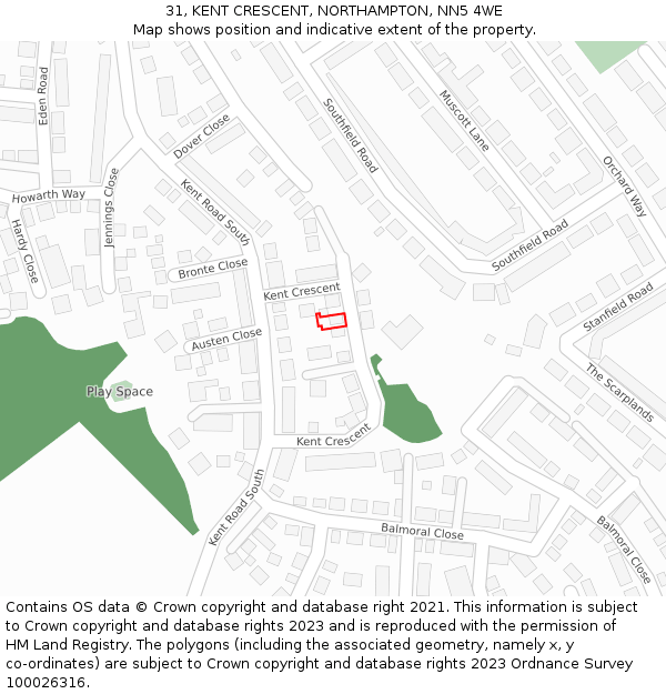 31, KENT CRESCENT, NORTHAMPTON, NN5 4WE: Location map and indicative extent of plot