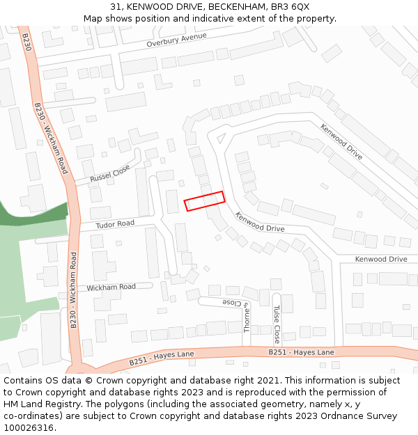 31, KENWOOD DRIVE, BECKENHAM, BR3 6QX: Location map and indicative extent of plot