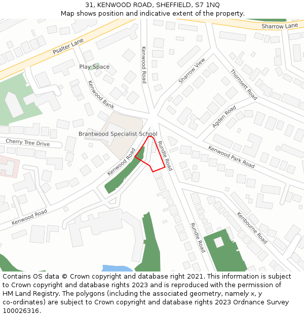 31, KENWOOD ROAD, SHEFFIELD, S7 1NQ: Location map and indicative extent of plot