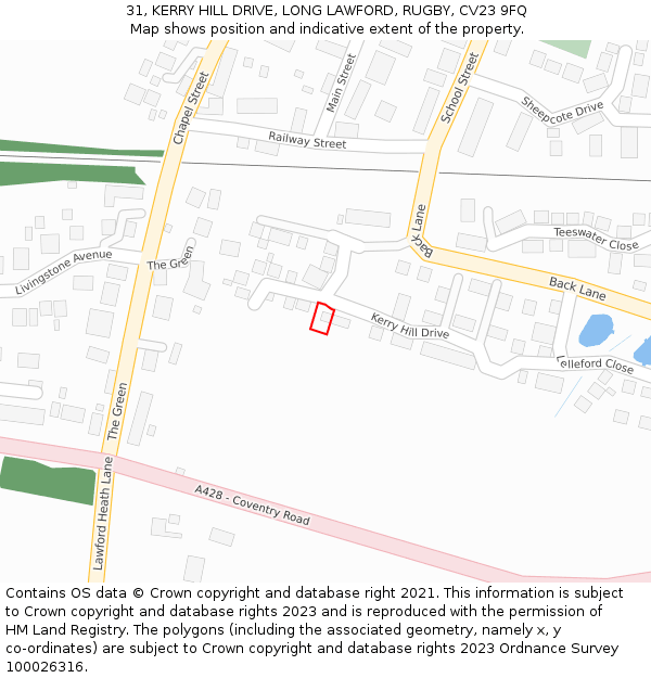 31, KERRY HILL DRIVE, LONG LAWFORD, RUGBY, CV23 9FQ: Location map and indicative extent of plot