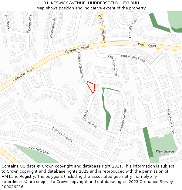 31, KESWICK AVENUE, HUDDERSFIELD, HD3 3HH: Location map and indicative extent of plot