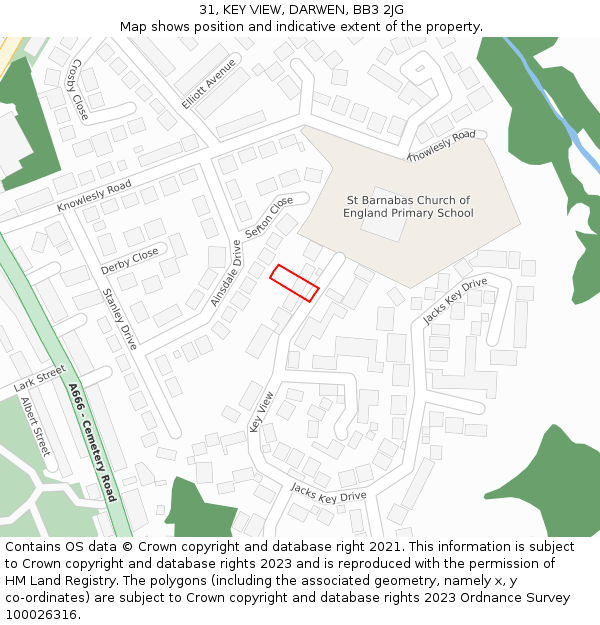 31, KEY VIEW, DARWEN, BB3 2JG: Location map and indicative extent of plot