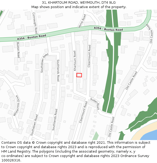 31, KHARTOUM ROAD, WEYMOUTH, DT4 9LG: Location map and indicative extent of plot