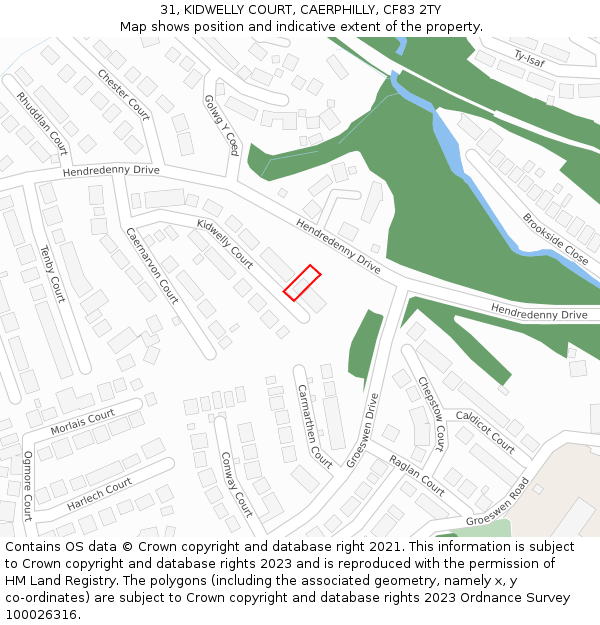 31, KIDWELLY COURT, CAERPHILLY, CF83 2TY: Location map and indicative extent of plot