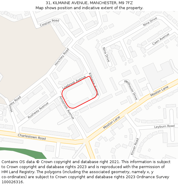 31, KILMAINE AVENUE, MANCHESTER, M9 7FZ: Location map and indicative extent of plot