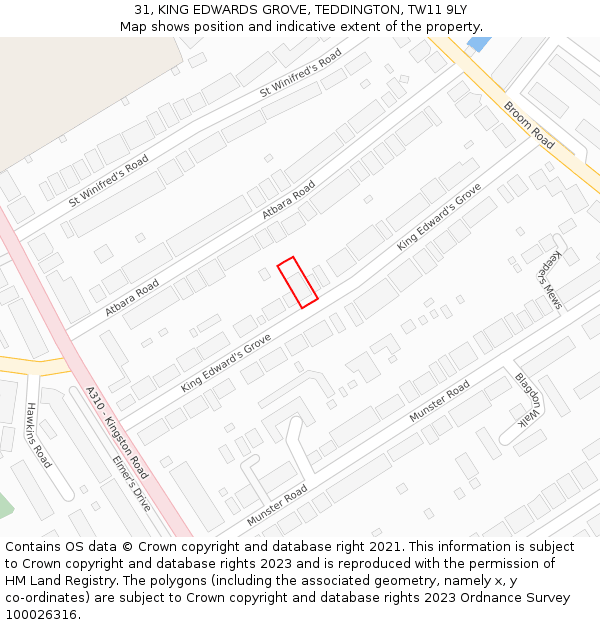 31, KING EDWARDS GROVE, TEDDINGTON, TW11 9LY: Location map and indicative extent of plot