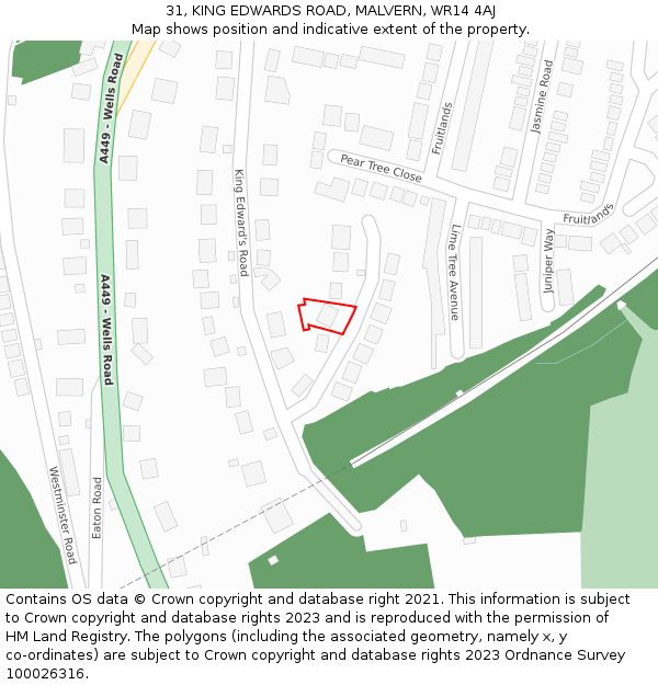 31, KING EDWARDS ROAD, MALVERN, WR14 4AJ: Location map and indicative extent of plot