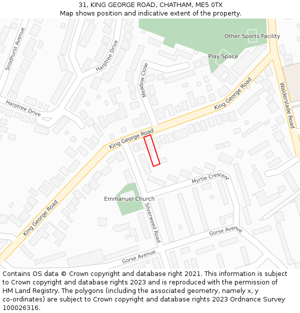 31, KING GEORGE ROAD, CHATHAM, ME5 0TX: Location map and indicative extent of plot