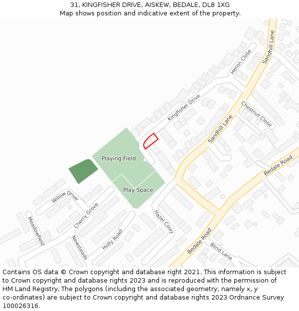 31, KINGFISHER DRIVE, AISKEW, BEDALE, DL8 1XG: Location map and indicative extent of plot