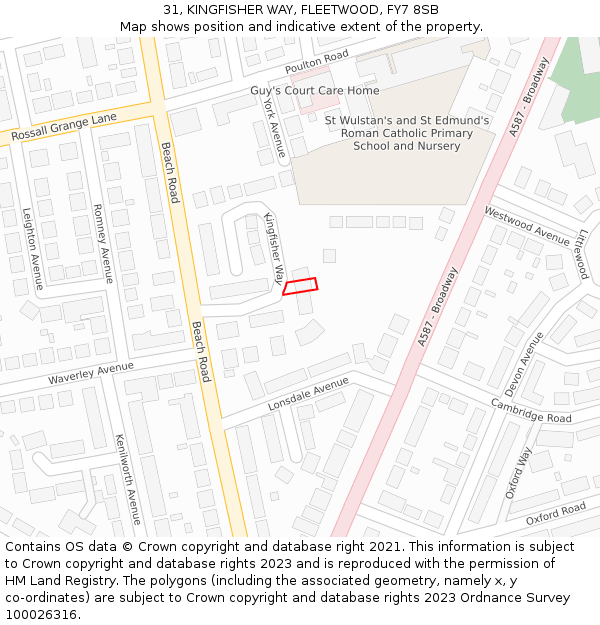 31, KINGFISHER WAY, FLEETWOOD, FY7 8SB: Location map and indicative extent of plot